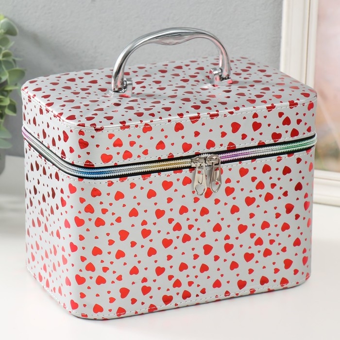 Шкатулка кожзам с зеркалом Шкатулка кожзам с зеркалом "Сердца на белом" н-р 3 шт 13х21х14,5 10х19х12 21х15,5х17 см