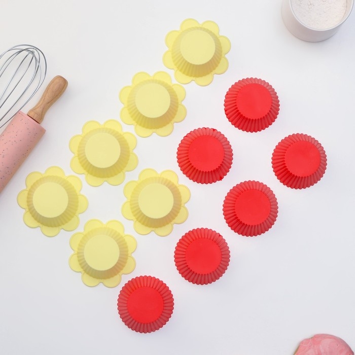 Набор форм для выпечки Доляна «Риб. Ромашка», силикон, 9×3 см, 12 шт, цвет МИКС Набор форм для выпечки Доляна «Риб. Ромашка», силикон, 9×3 см, 12 шт, цвет МИКС