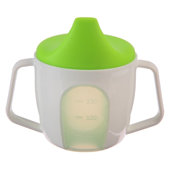 Поильник - чашечка 2 в 1 детский тренировочный, твердый носик, 150 мл., с ручками, цвет зеленый Поильник - чашечка 2 в 1 детский тренировочный, твердый носик, 150 мл., с ручками, цвет зеленый