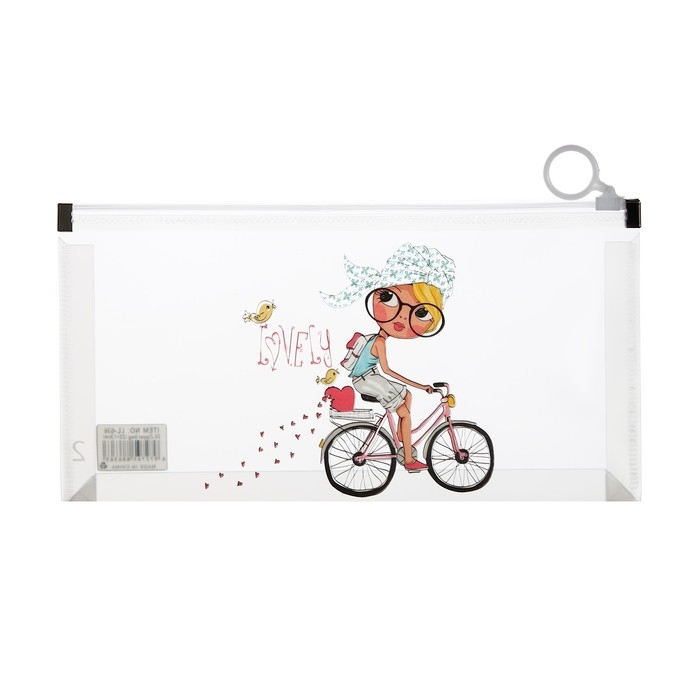 Папка-конверт на молнии формат А6, 180мкр, с рисунком Папка-конверт на молнии формат А6, 180мкр, с рисунком "Маленькая девочка", МИКС