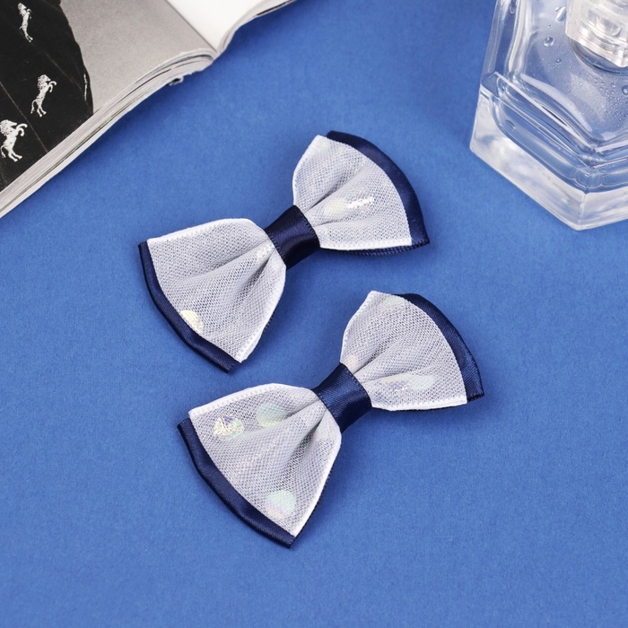 Зажим для волос  Зажим для волос "Бантик Вивиан" (набор 2 шт) двойной круги, 6,5 см, сине-белый