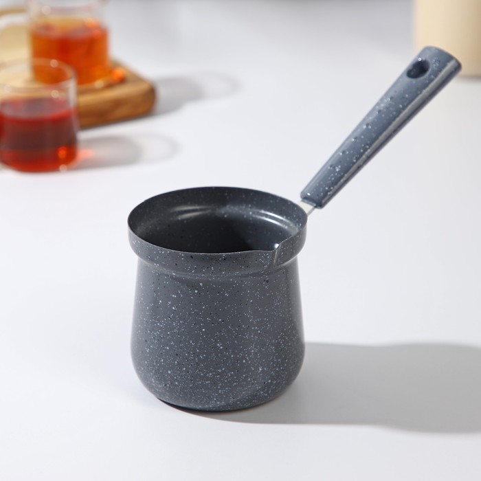 Турка Доляна «Мрамор грэй», 350 мл, d=8 см, 19,5×8,5×12 см, пластиковая ручка, антипригарное покрытие, индукция, цвет серый