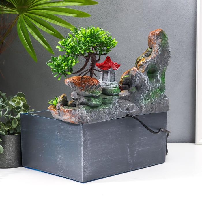 Фонтан настольный от сети, подсветка + аквариум "Пагода на вершине" 32х21х30 см