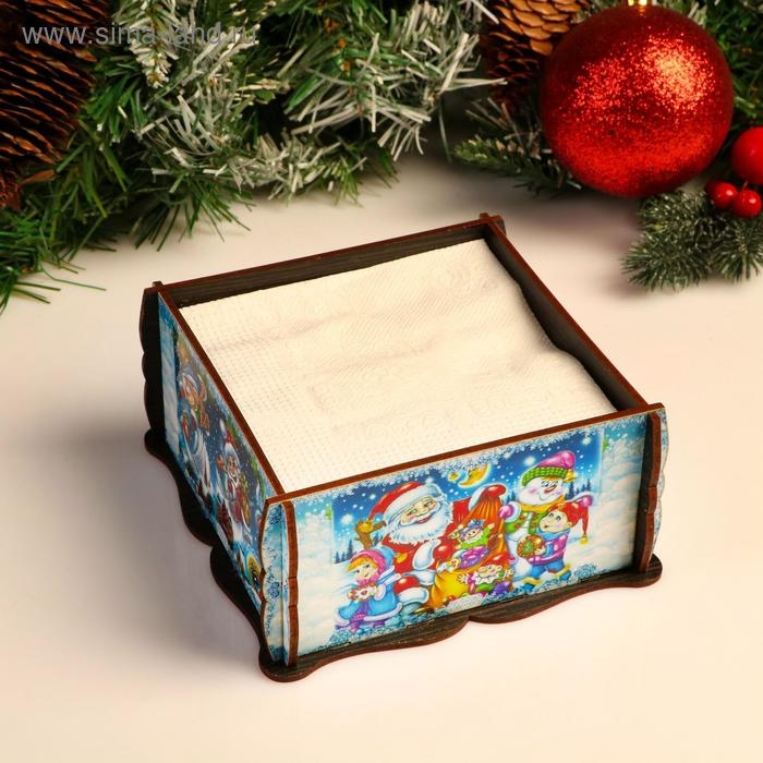 Салфетница Квадрат Новогодние герои, 14х14х7,3 см Салфетница Квадрат Новогодние герои, 14х14х7,3 см