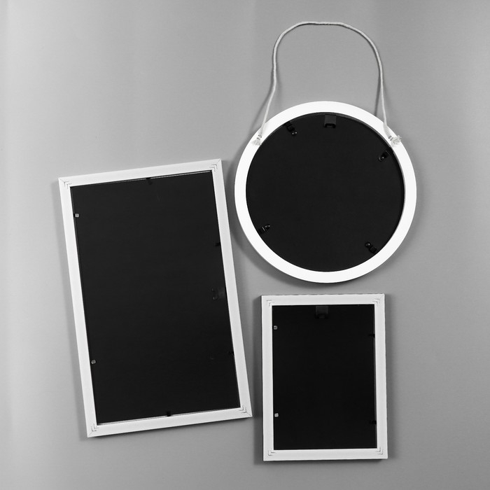 Фоторамка пластик на 7 фото+надпись+полочка  Фоторамка пластик на 7 фото+надпись+полочка "Family. Птицы" сине-белые набор 86х186 см