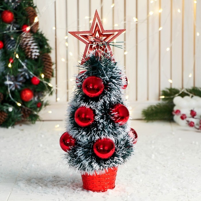 Ёлка декор  Ёлка декор "Праздничная" белые кончики, 10х26 см, красный