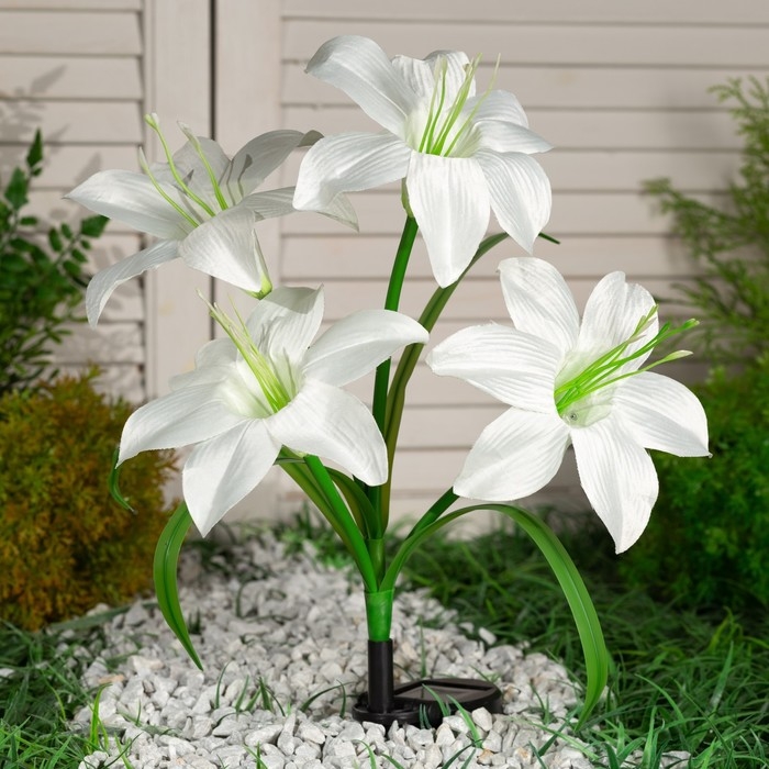 Садовый светильник на солнечной батарее «Лилия белая», 80 см, 4 LED, свечение мульти (RGB) Садовый светильник на солнечной батарее «Лилия белая», 80 см, 4 LED, свечение мульти (RGB)