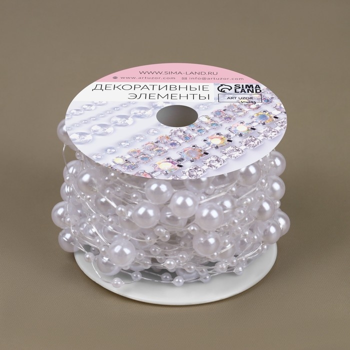 Жемчуг на леске, 3/8 мм, 9 ± 0,5 м, цвет белый Жемчуг на леске, 3/8 мм, 9 ± 0,5 м, цвет белый