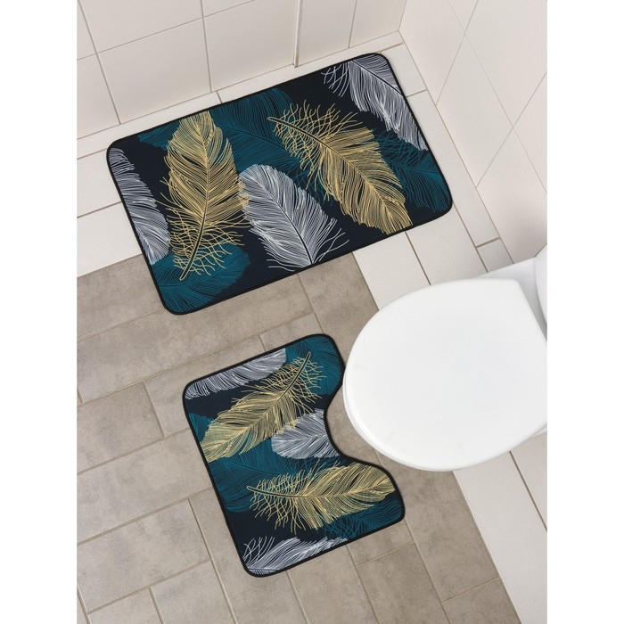 Набор ковриков для ванной и туалета Доляна «Перышки», 2 шт, 50×80 см, 50×40 см