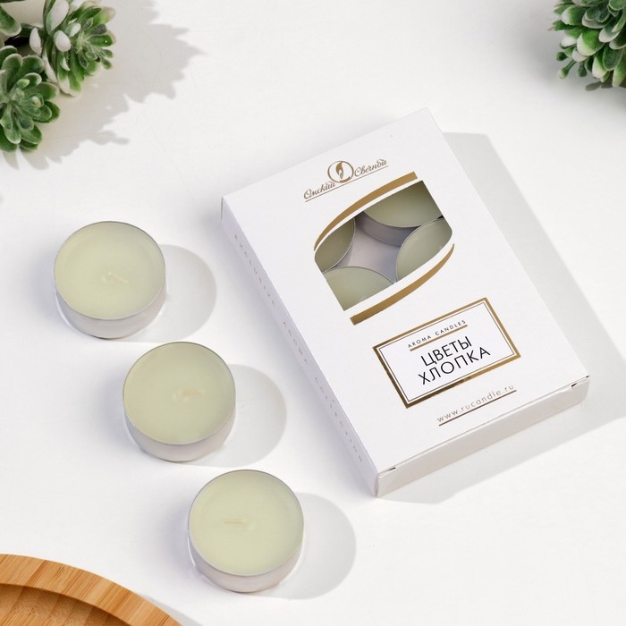 Набор свечей чайных ароматизированных  Набор свечей чайных ароматизированных "Цветы хлопка", 6 шт, 12 гр
