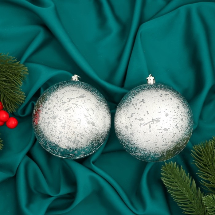 Набор шаров пластик d-10 см, 2 шт Набор шаров пластик d-10 см, 2 шт "Ретро" серебро