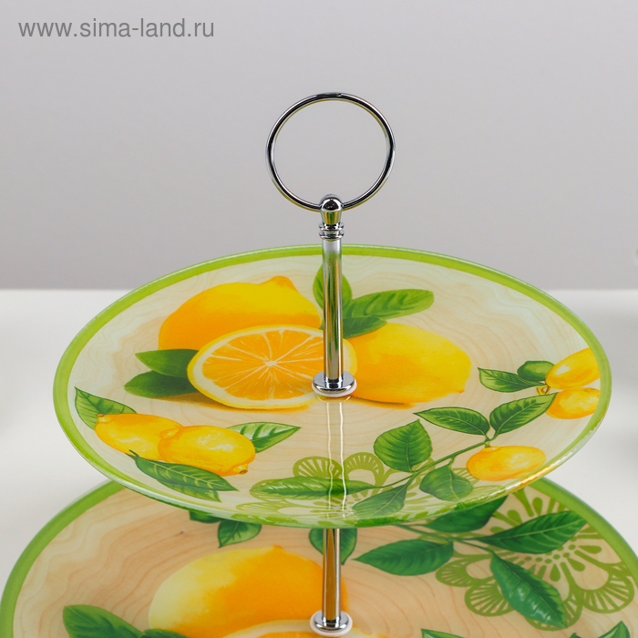 Этажёрка - фруктовница круглая Доляна «Дольче», 2 яруса, d=25/20 см, стекло, цвет жёлтый