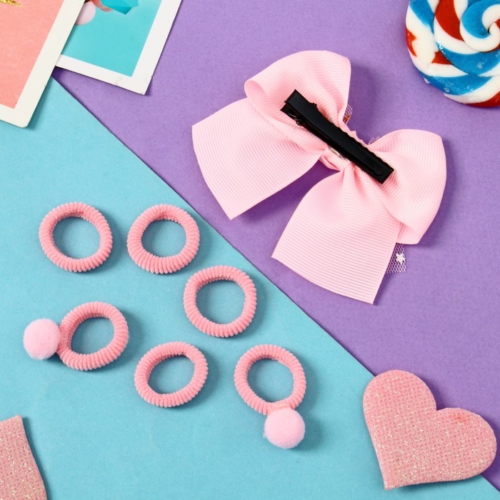 Набор для волос Набор для волос "Сьюзи" (зажим 8 см, 6 резинок 2,5 см) звёзды, розовый