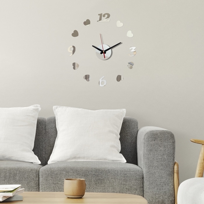 Часы настенные интерьерные, 3d  Часы настенные интерьерные, 3d "Сердечки", бесшумные, наклейка, большие, d-40 см