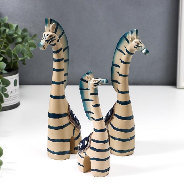 Сувенир полистоун  Сувенир полистоун "Семейство зебр" набор 3 шт 14,3х5х2,8, 18,5х6х3,5, 20,3х6х3,5 см