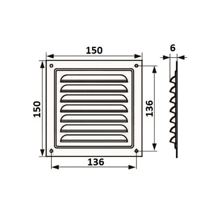 Решетка вентиляционная "КосмоВент" РМ1515КР, 150 х 150 мм, с сеткой, металл, коричневая