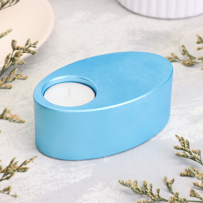 Подсвечник Подсвечник "Узкий овал. Мрамор" из гипса,11,5х7х4см,голубой