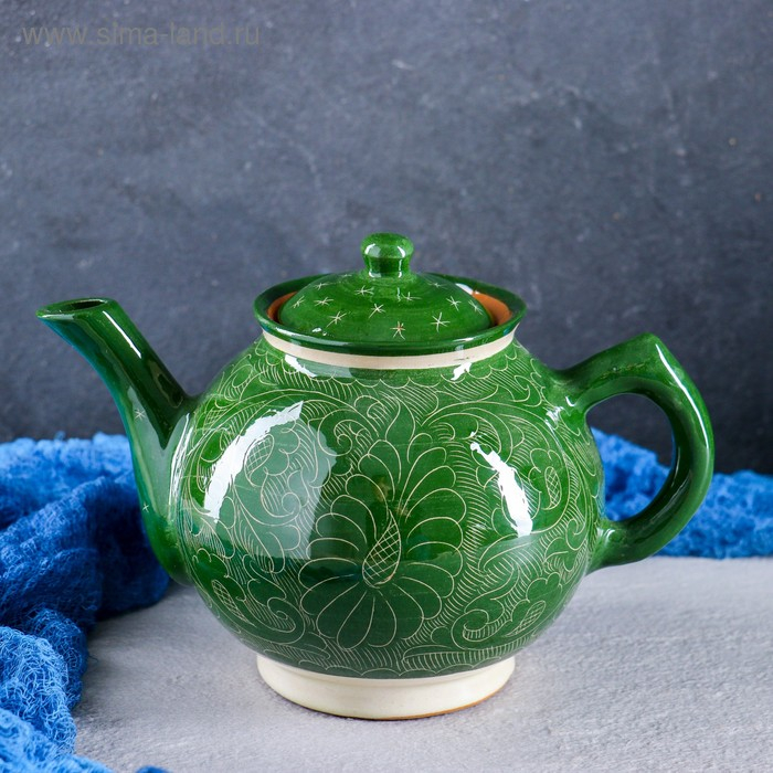 Чайник Риштанская Керамика Чайник Риштанская Керамика "Узоры", 1000 мл, зелёный