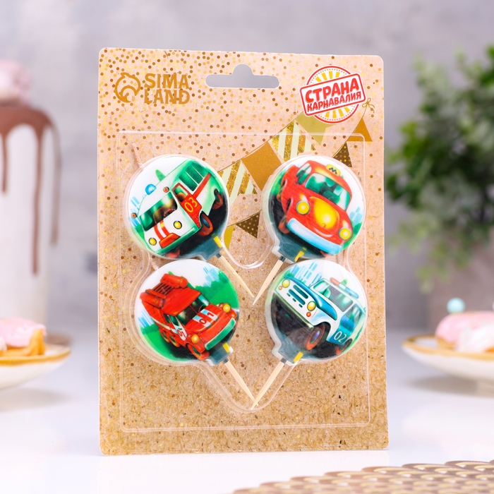 Набор свечей в торт Набор свечей в торт "Машинки" 4 шт, 4 см