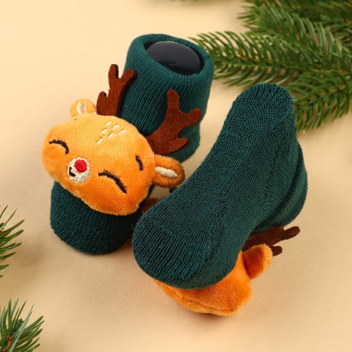 Подарочный набор новогодний: браслетики - погремушки и носочки - погремушки на ножки «Оленята», цвет зеленый, Крошка Я Подарочный набор новогодний: браслетики - погремушки и носочки - погремушки на ножки «Оленята», цвет зеленый, Крошка Я