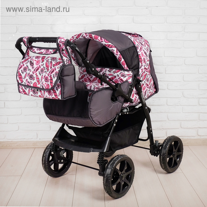 Коляска-трансформер «Гном», пластиковые колёса, оттенки розового, рисунок МИКС Коляска-трансформер «Гном», пластиковые колёса, оттенки розового, рисунок МИКС