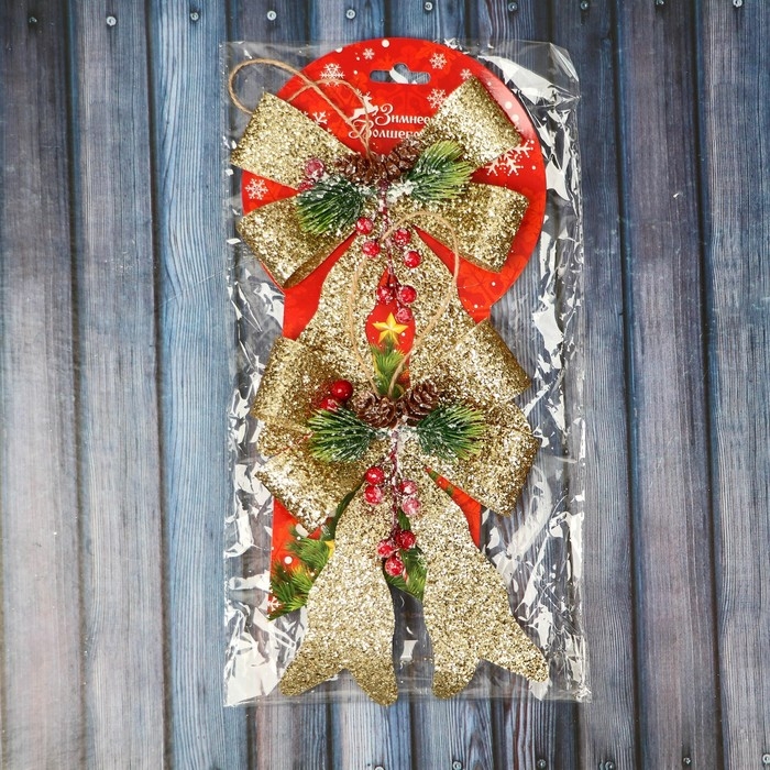 Украшение ёлочное Украшение ёлочное "Бант элит" (набор 2 шт) 12х14 см, золото