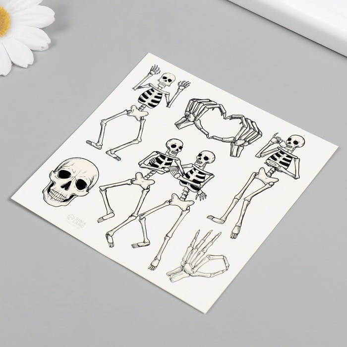 Татуировка на тело чёрная Татуировка на тело чёрная "Скелеты" 10х10 см