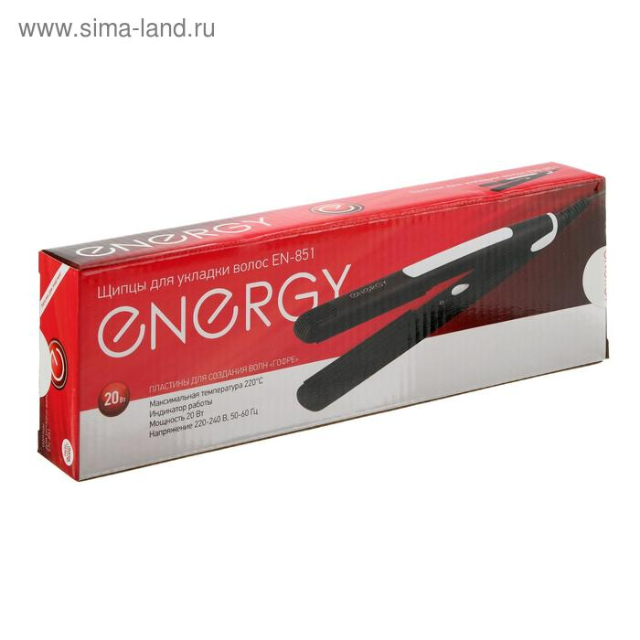 Щипцы-гофре ENERGY EN-851, 20 Вт, алюминиевое покрытие, 85х20 мм, 220°C, черные Щипцы-гофре ENERGY EN-851, 20 Вт, алюминиевое покрытие, 85х20 мм, 220°C, черные