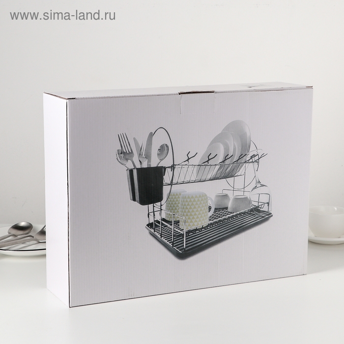 Сушилка для посуды 2-х ярусная, 39×30×32,5, цвет чёрный