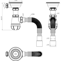 Сифон для мойки Aquant, 3 1/2" х 40 мм, с металл. решеткой d=115 мм, с гофройй 40х40/50 мм