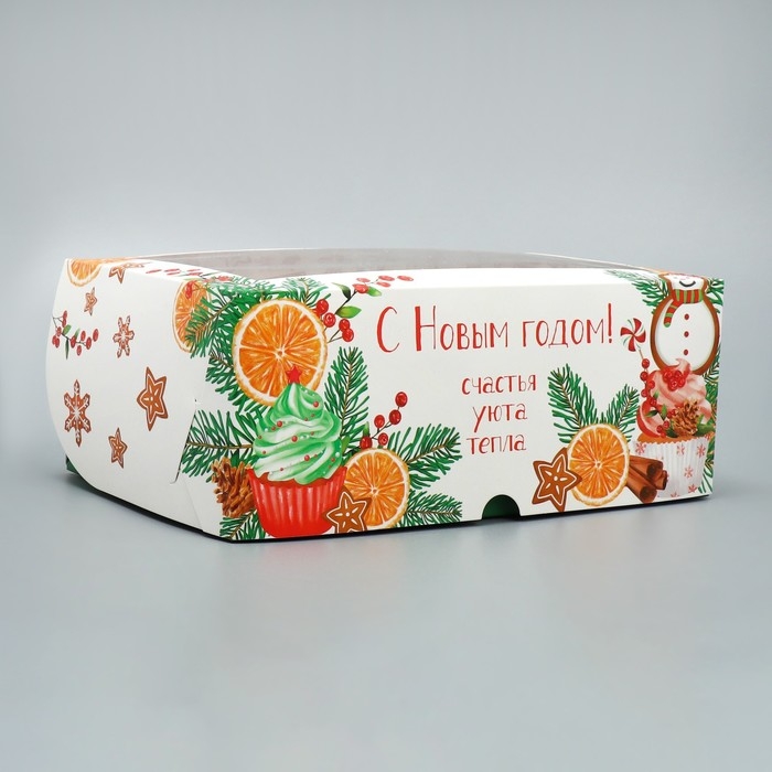 Коробка для капкейков складная с двусторонним нанесением «С Новым годом», 25 х 17 х 10 см, Новый год Коробка для капкейков складная с двусторонним нанесением «С Новым годом», 25 х 17 х 10 см, Новый год