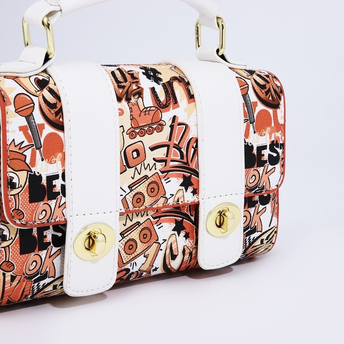 Сумка-мессенджер на застёжке, цвет коричневый/белый Сумка-мессенджер на застёжке, цвет коричневый/белый