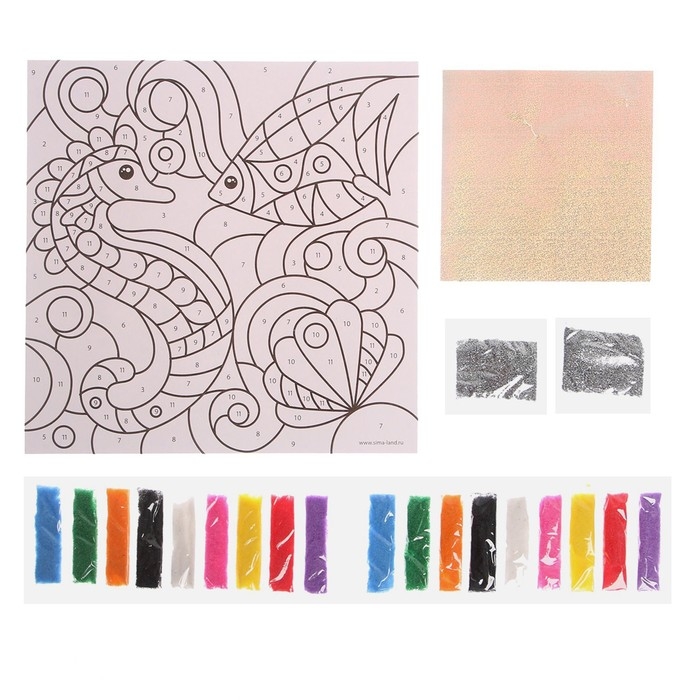 Фреска песком Фреска песком "Морской дуэт" + 9 цветов песка по 4 гр, блёстки, стека