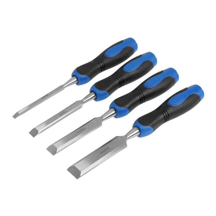 Набор стамесок-долот ТУНДРА, металлический затыльник, 2К рукоятка, 6-12-18-24 мм Набор стамесок-долот ТУНДРА, металлический затыльник, 2К рукоятка, 6-12-18-24 мм