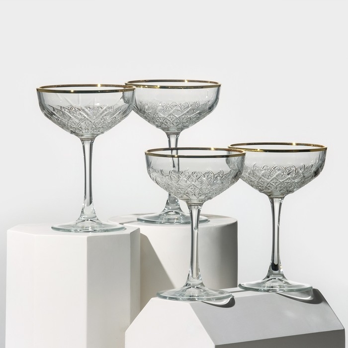 Набор стеклянных бокалов Timeless, 255 мл, 4 шт, с золотой каймой Набор стеклянных бокалов Timeless, 255 мл, 4 шт, с золотой каймой