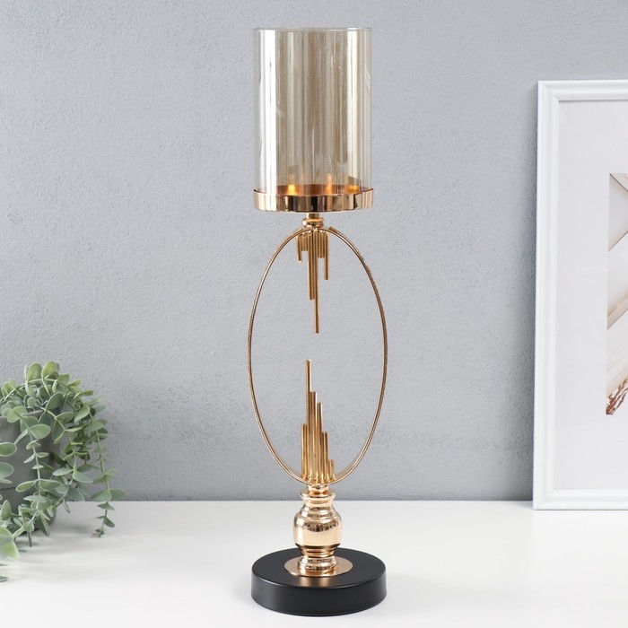 Подсвечник металл, стекло на 1 свечу d=9 см Подсвечник металл, стекло на 1 свечу d=9 см "Корнелия" 12х12х49,5 см