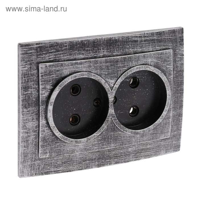 Розетка  Розетка "Элект" RS 16-237-ЧС, 16 А, 250 В, двухместная, скрытая, без з/к, черная под серебро