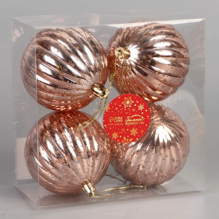 Набор шаров пластик d-8 см, 4 шт Набор шаров пластик d-8 см, 4 шт "Винтаж" полосы, золото