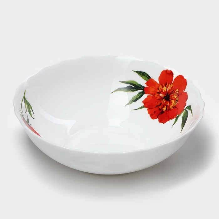 Тарелка глубокая Avvir «Бархатная роза», 600 мл, d=17,5, стеклокерамика, цвет белый