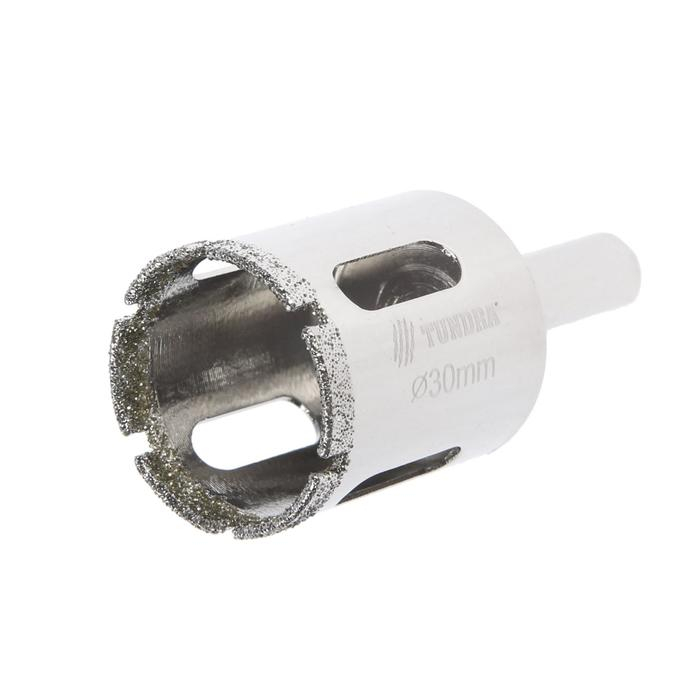 Сверло алмазное по стеклу и керамике ТУНДРА, трехгранный хвостовик, 30 х 65 мм Сверло алмазное по стеклу и керамике ТУНДРА, трехгранный хвостовик, 30 х 65 мм