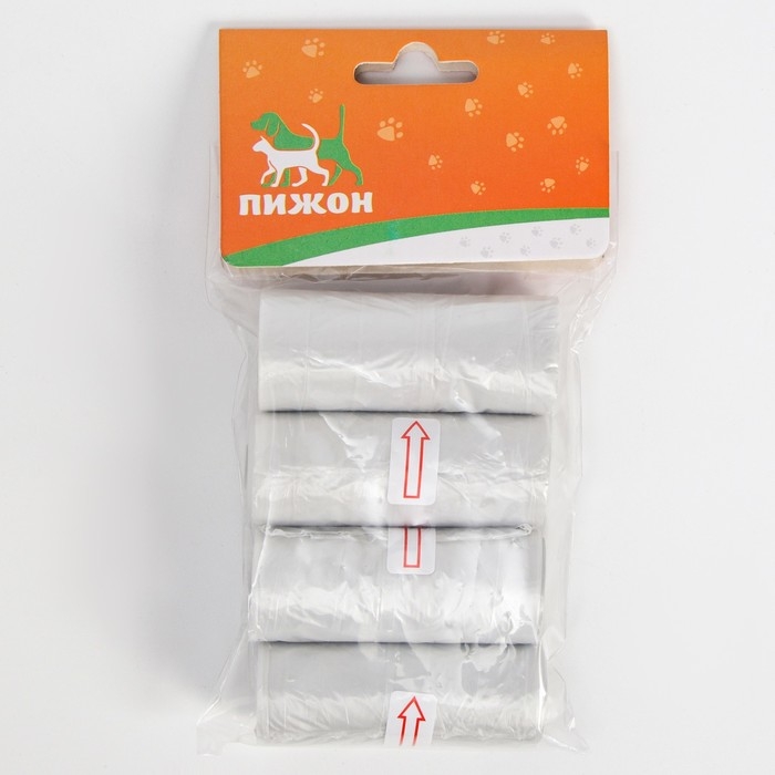 Пакеты для уборки за собаками однотонные (4 рулона по 15 пакетов 29х21 см), серые Пакеты для уборки за собаками однотонные (4 рулона по 15 пакетов 29х21 см), серые