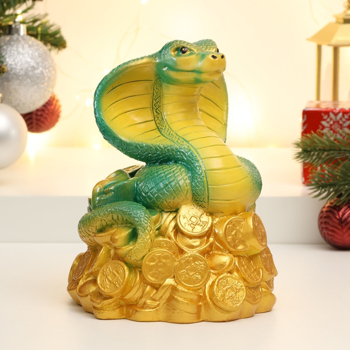 Копилка Копилка "Змея на деньгах" зеленая, 16см