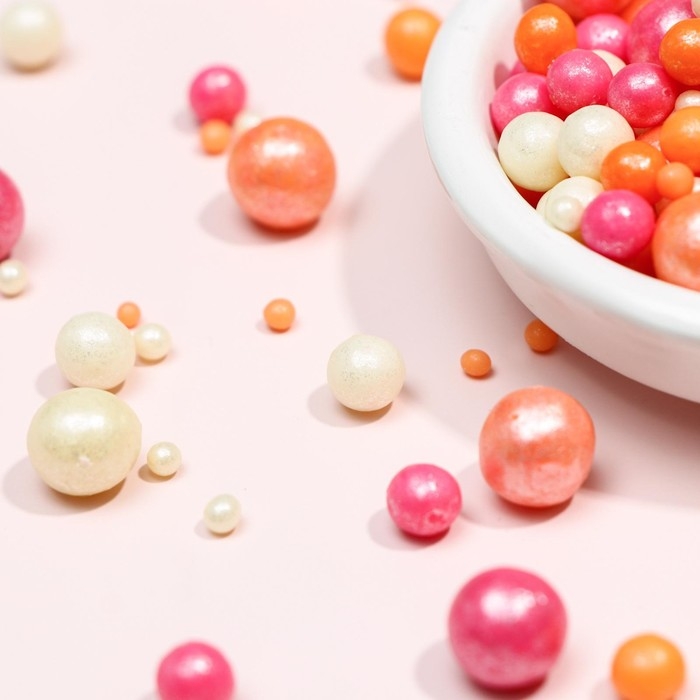 Посыпка кондитерская в цветной кондитерской глазури  Посыпка кондитерская в цветной кондитерской глазури "Жемчуг": персиковая, розовая,серебряная", 50 г