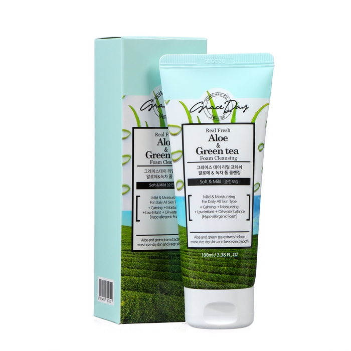 Пенка для лица Grace Day, освежающая и очищающая, с алоэ и зеленым чаем, 100 мл Пенка для лица Grace Day, освежающая и очищающая, с алоэ и зеленым чаем, 100 мл