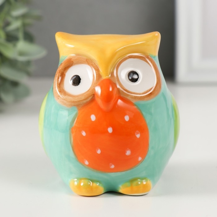 Копилка керамика  Копилка керамика "Яркий совёнок в горошек" 7,5х7,5х9 см