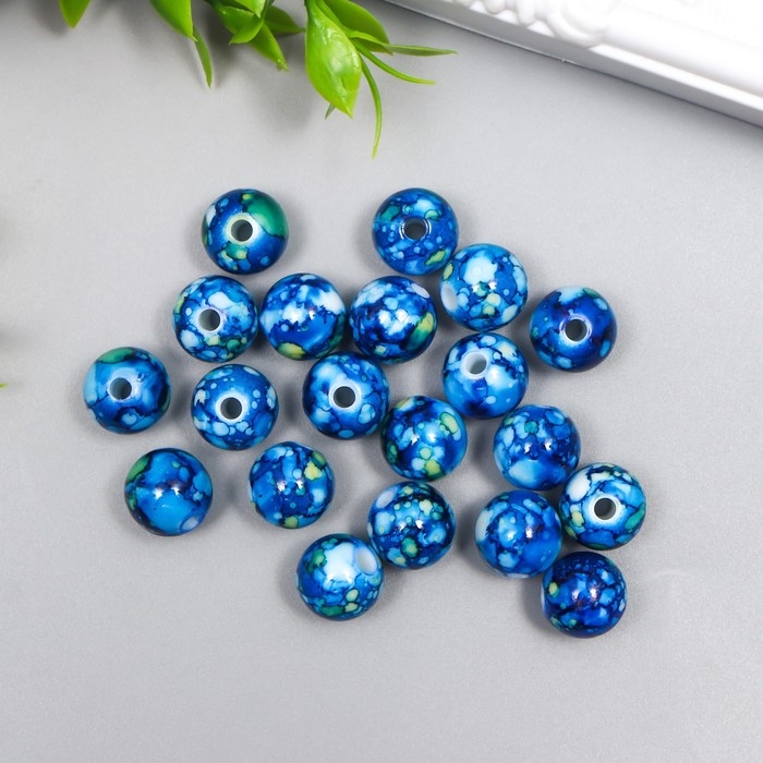 Бусины для творчества пластик Бусины для творчества пластик "Мраморные. Сапфир" d=1,2 см набор 20 гр