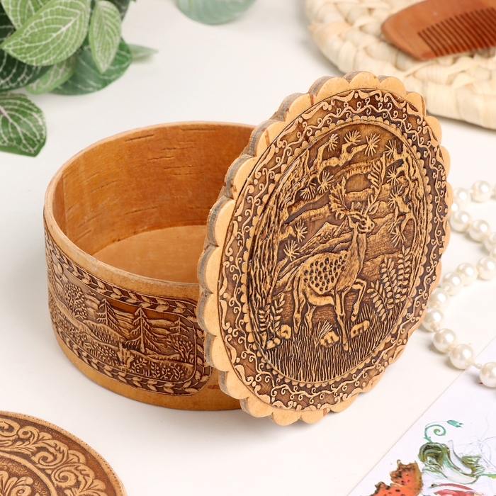 Шкатулка  Шкатулка "Олень", 100 х 40 мм, береста