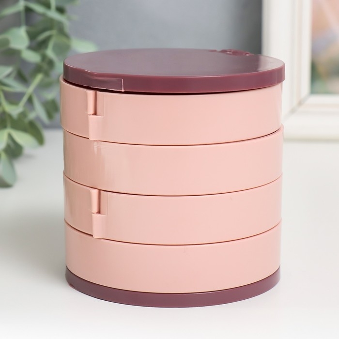 Шкатулка для украшений пластик, зеркало Шкатулка для украшений пластик, зеркало "Круглая. Четыре уровня" розовая 10х10х10 см