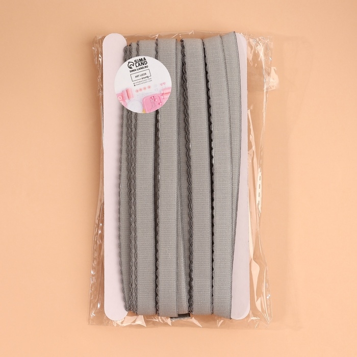 Резинка становая, с ажурным краем, 10 мм, 10 ± 0,5 м, цвет серый Резинка становая, с ажурным краем, 10 мм, 10 ± 0,5 м, цвет серый