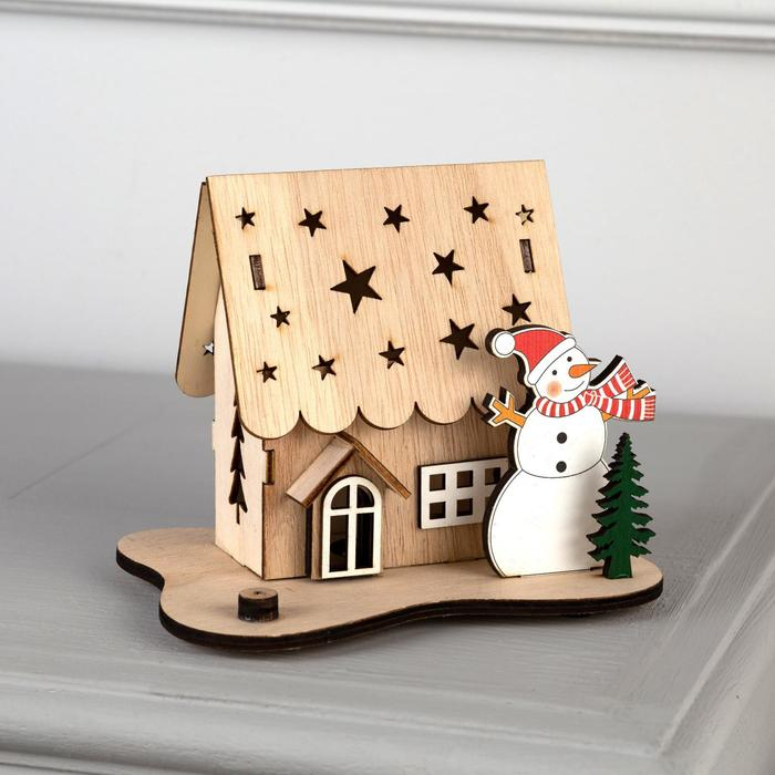 Светодиодная фигура «Дом со снеговиком» 11 × 15 × 3 см, дерево, батарейки LR41х3 (в комплекте), свечение тёплое белое Светодиодная фигура «Дом со снеговиком» 11 × 15 × 3 см, дерево, батарейки LR41х3 (в комплекте), свечение тёплое белое